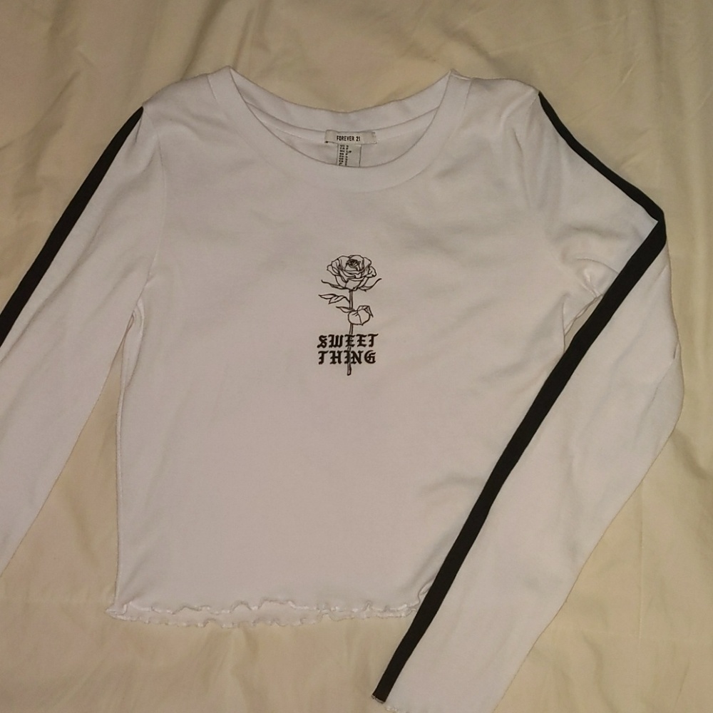 Cropped Long Sleeve Stripe Arm Shirt